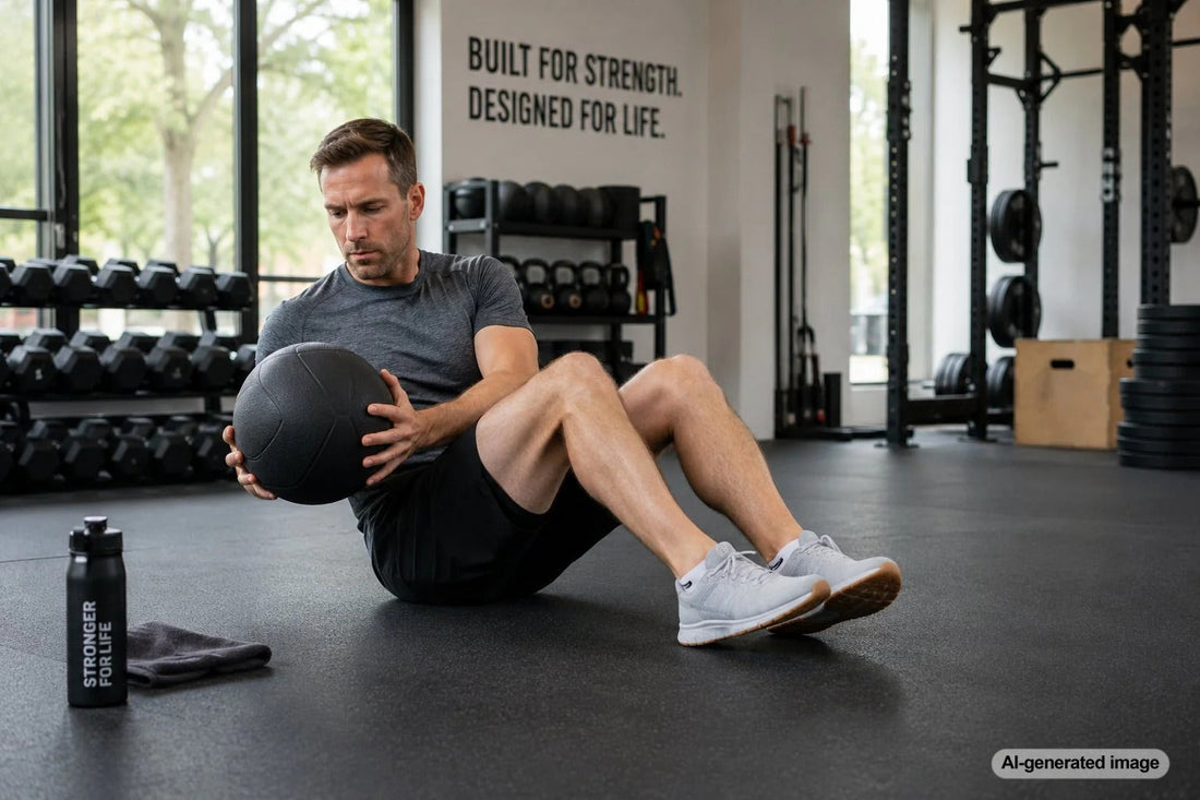 Older adult safely lifting weights during a strength training workout