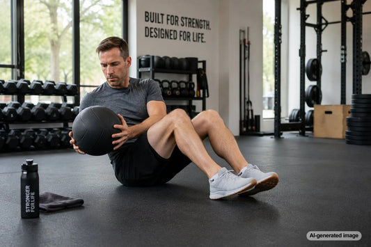 Older adult safely lifting weights during a strength training workout