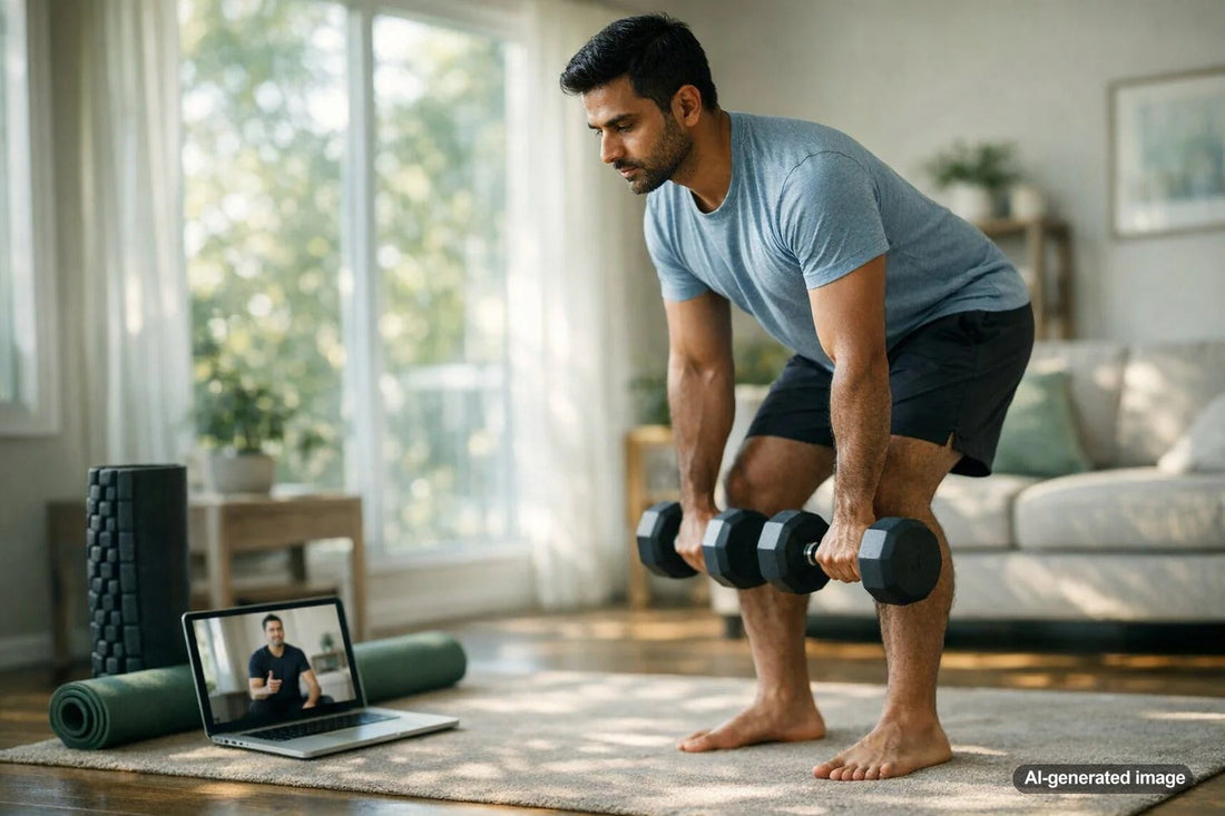 Adult performing controlled strength training for long-term fitness and injury prevention