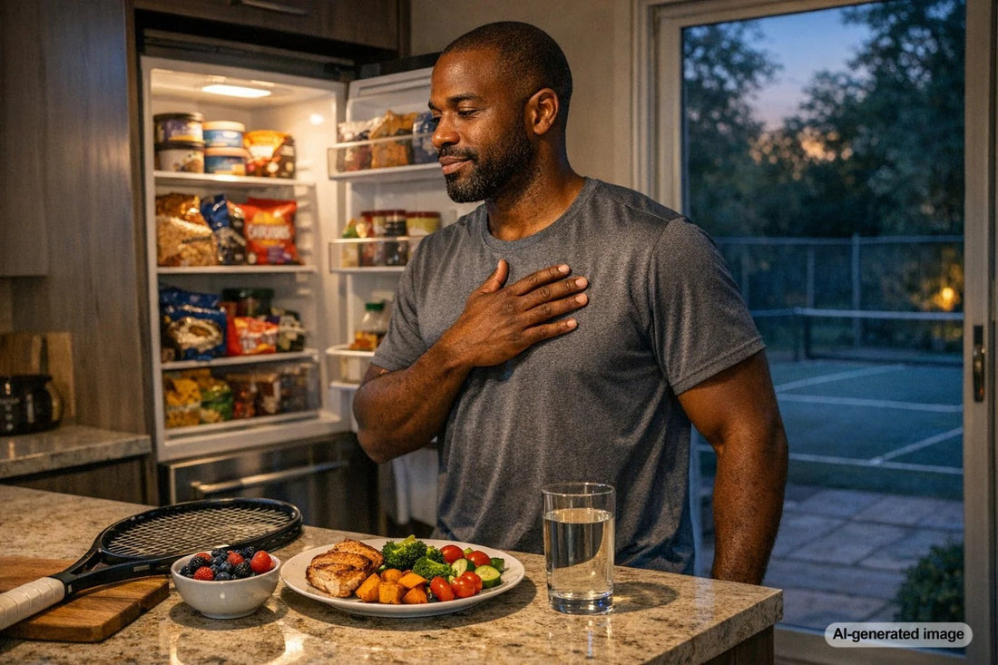 Person reflecting on emotional eating habits and healthier routines