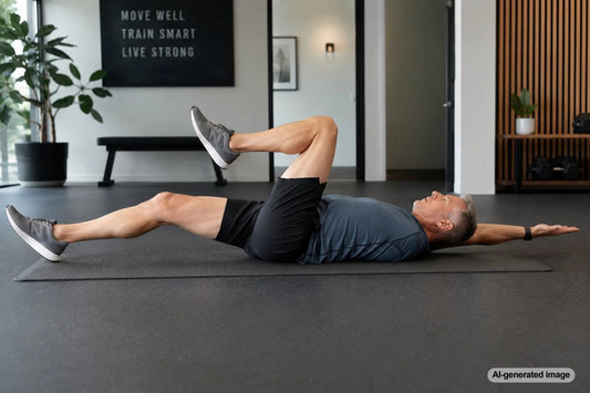 Adult performing a controlled hip flexor strengthening exercise