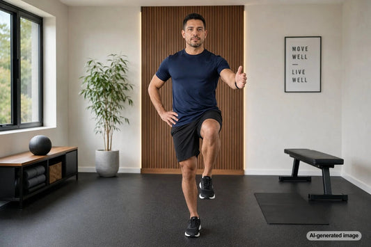 Adult practicing a balance exercise