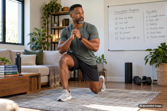 Adult tracking a sustainable weekly fitness routine
