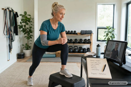 Adult modifying a workout around mild tennis elbow