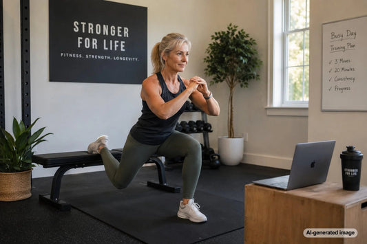 Adult preparing for a short strength workout during a busy day