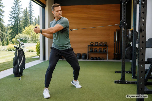 Golfer training hip strength and rotation for a more powerful golf swing
