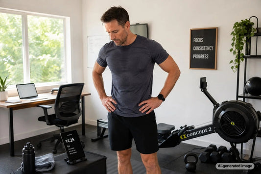 Busy professional completing a short strength training session