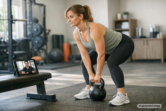 Coach reviewing an online fitness plan with a client