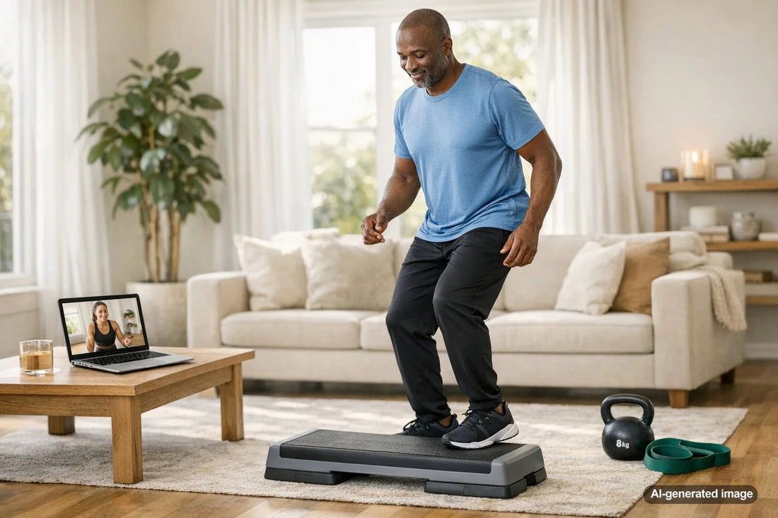 Person doing low impact cardio to stay active with knee discomfort