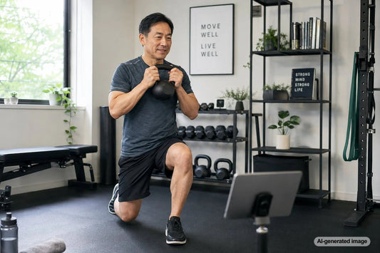 Adult doing gentle resistance training for fibromyalgia-friendly movement