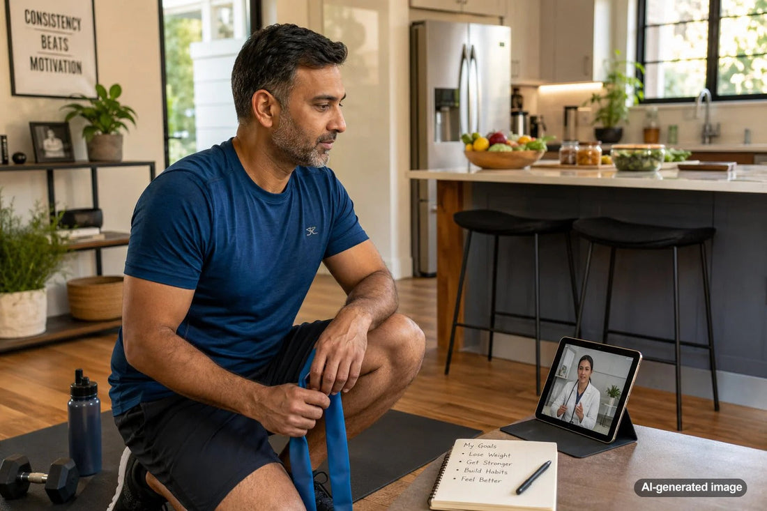 Adult fitness coaching session comparing medical weight loss and personal training options