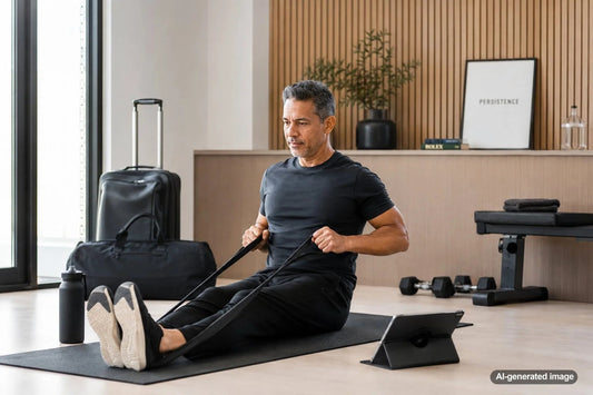 Traveling professional completing a minimalist strength workout
