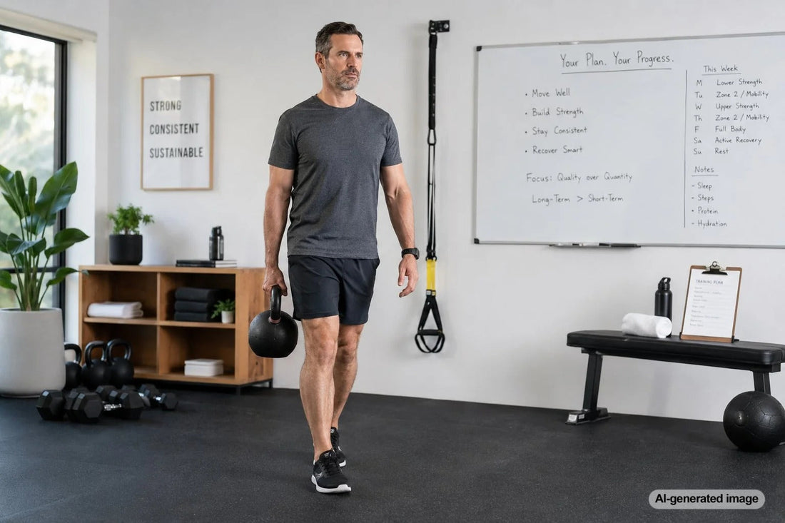 Coach creating an individualized fitness plan for an adult client