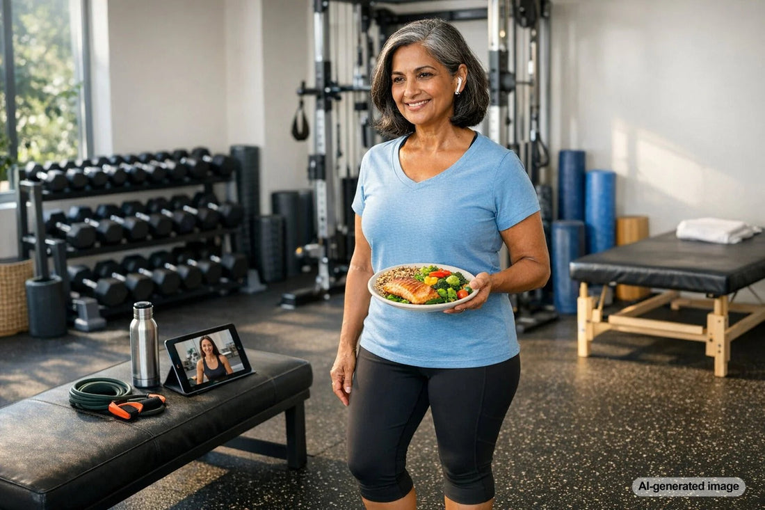Healthy foods arranged for an adult nutrition and vitality guide