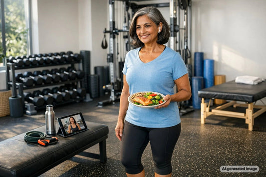 Healthy foods arranged for an adult nutrition and vitality guide