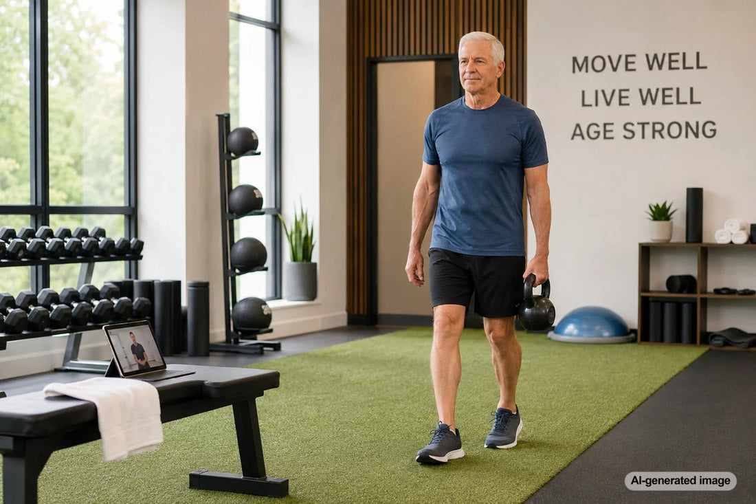 Senior adult working on balance and mobility with personal trainer guidance