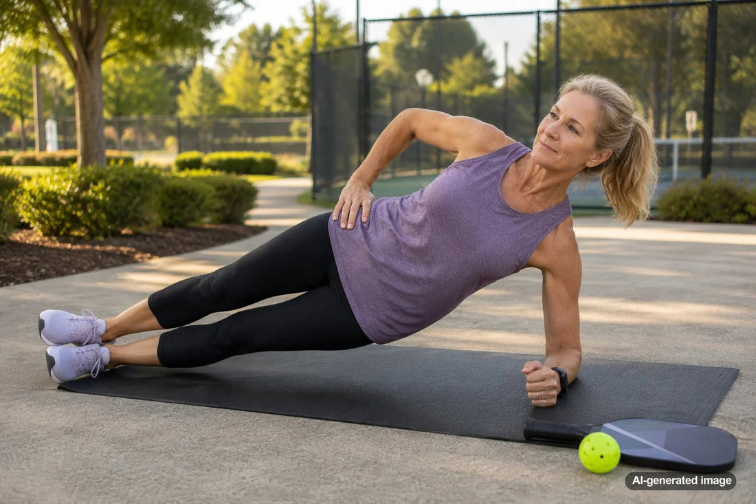 Pickleball player over 50 performing off-court strength training