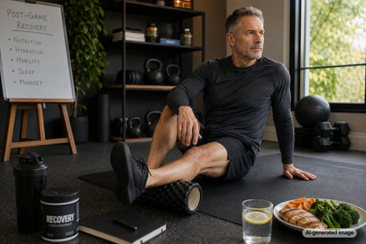 Mature athlete recovering after a game