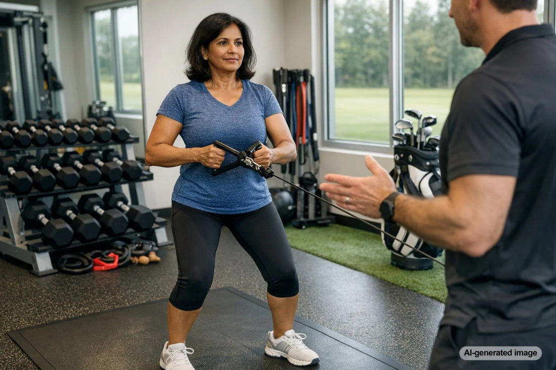 Adult doing resistance training to support strength and bone health