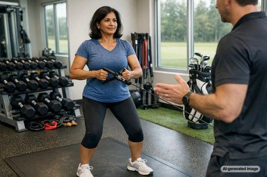 Adult doing resistance training to support strength and bone health