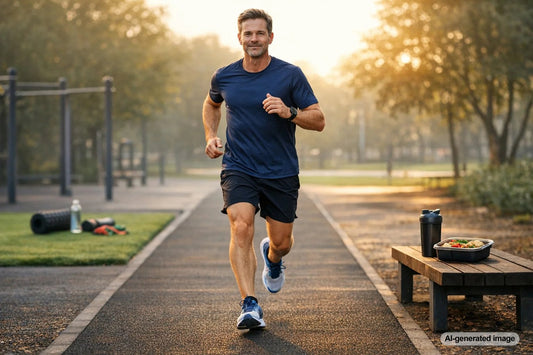 Runner jogging outdoors while working on a smoother cadence