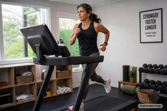 Runner over 50 doing sprint intervals outdoors