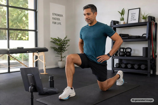 Adult runner performing a strength exercise as part of a short training routine