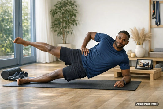 Runner on a road focusing on lower-body strength and knee-friendly movement