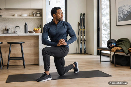 Adult preparing for skiing and winter sports with strength and mobility training