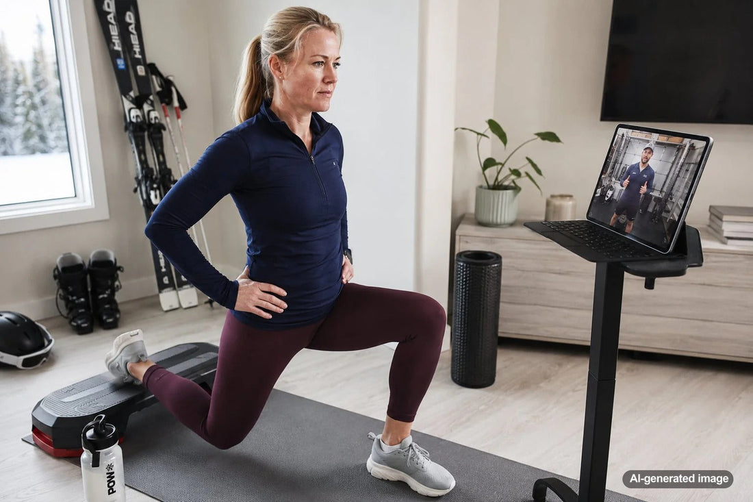 Adult skier preparing legs for long winter sports runs