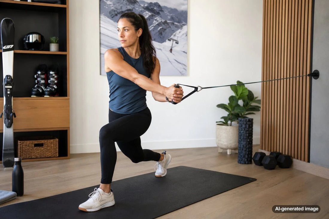 Skier preparing for mogul skiing with core-focused winter sports training