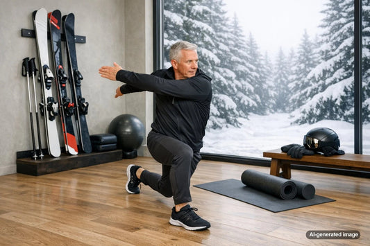 Skier preparing for winter sports with a dynamic warm-up