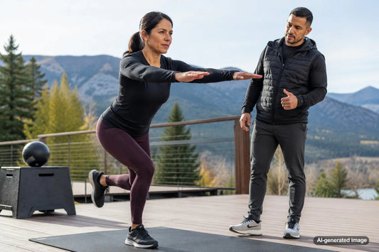 Adult skier training balance and control before winter sports season