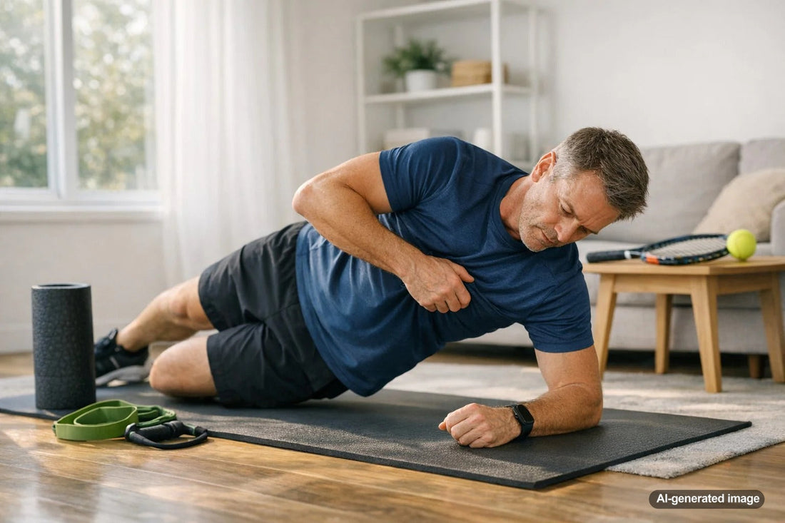 Tennis player training core strength for more powerful strokes