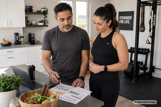 Busy professional strength training with personal trainer guidance