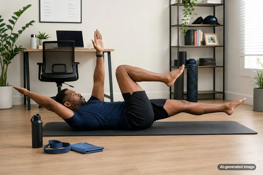 Adult swimmer doing dryland strength exercises near a pool