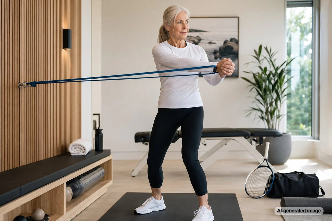 Adult racket-sport player building strength for a more stable backhand