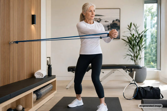Adult racket-sport player building strength for a more stable backhand