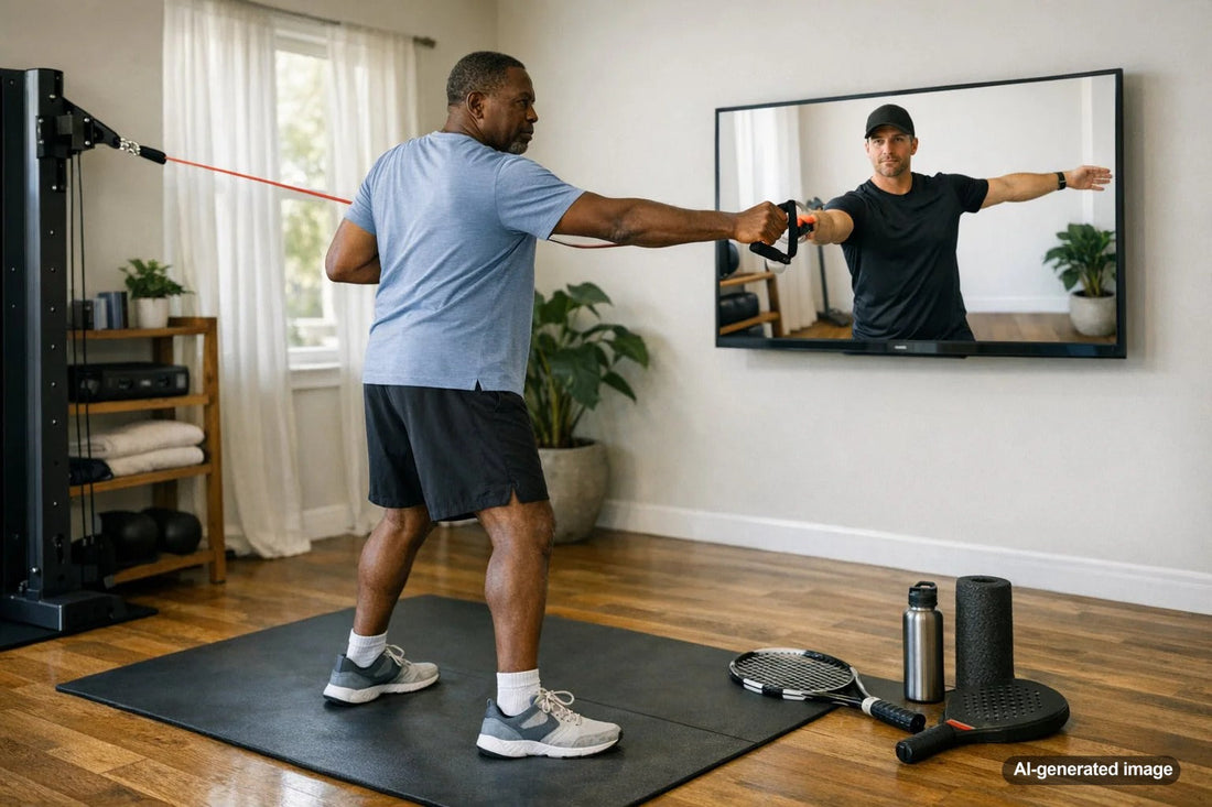 Tennis player training strength and balance for paddle sports