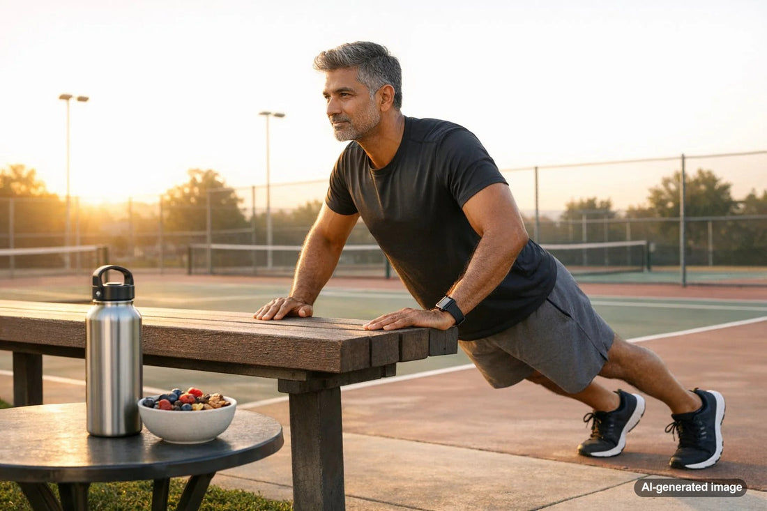 Active adult preparing a healthy meal after exercise