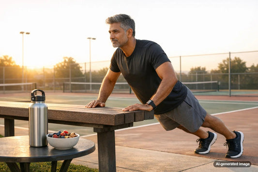Active adult preparing a healthy meal after exercise