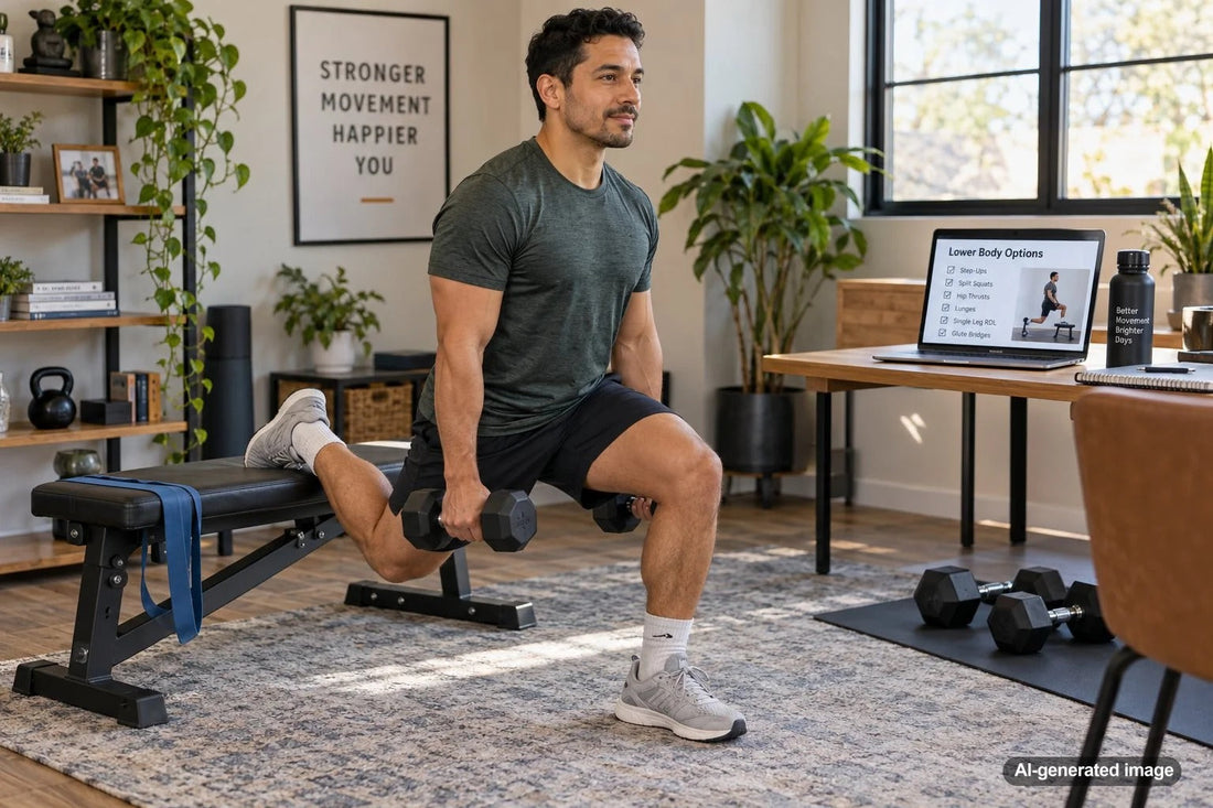 Adult performing a squat alternative during a lower-body strength workout