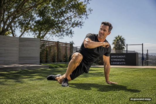 Adult completing a no-equipment strength workout at home