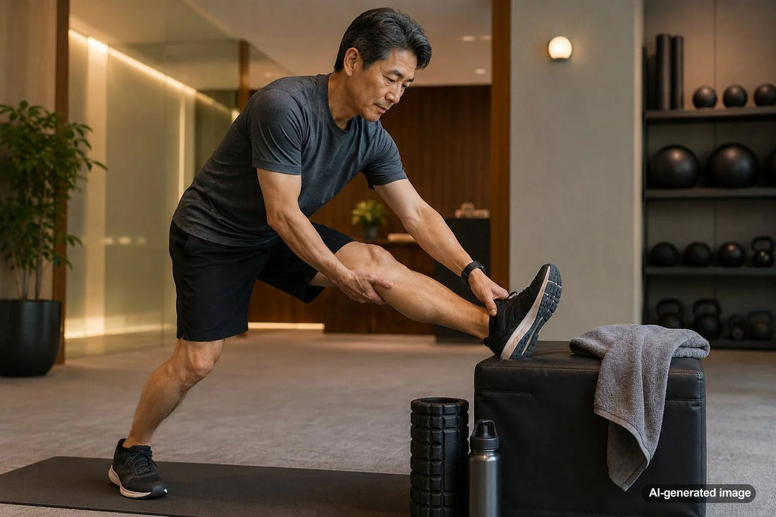 Adult completing a gentle post-workout cool-down routine