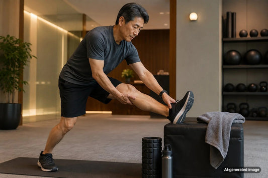 Adult completing a gentle post-workout cool-down routine