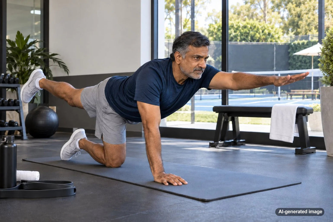 Adult performing a back-friendly strength training exercise