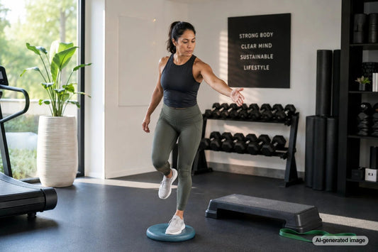 Person training ankle stability with controlled lower-body movement