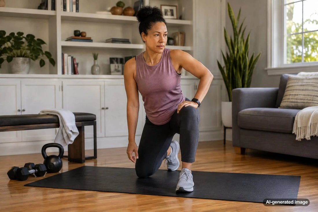 Adult practicing a controlled floor-to-stand exercise