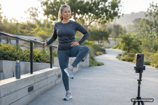 Adult practicing a controlled hip rotation exercise