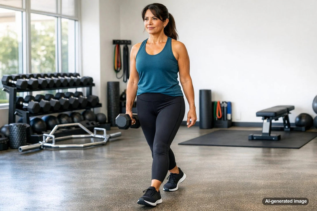 Adult performing a strength and balance exercise